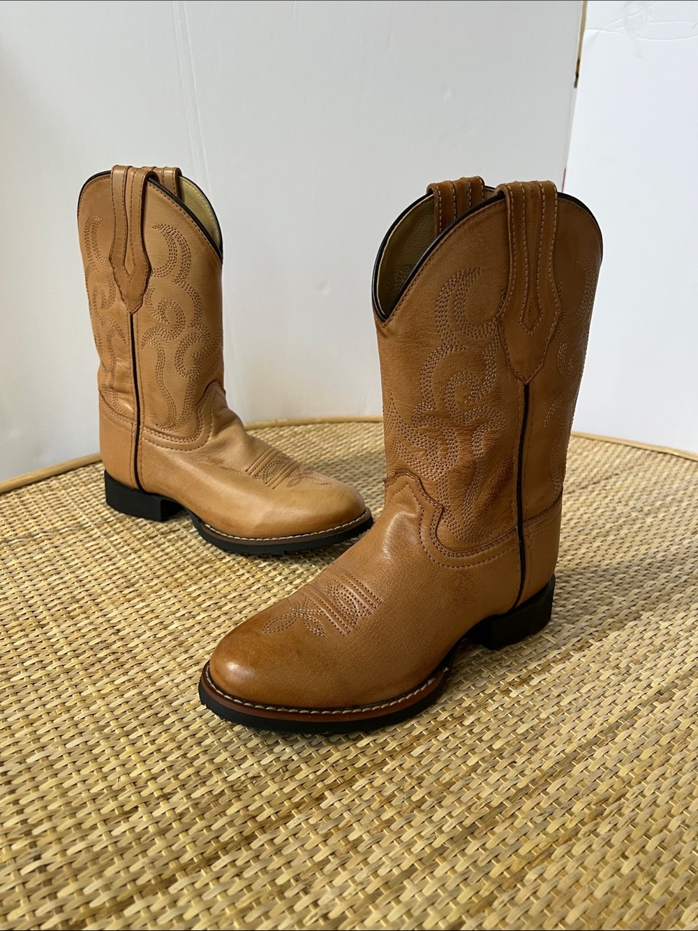 Cody James Kids Leather Cowboy Cowgirl Boots Light brown Unisex Embroidered 1.5 - Picture 6 of 12